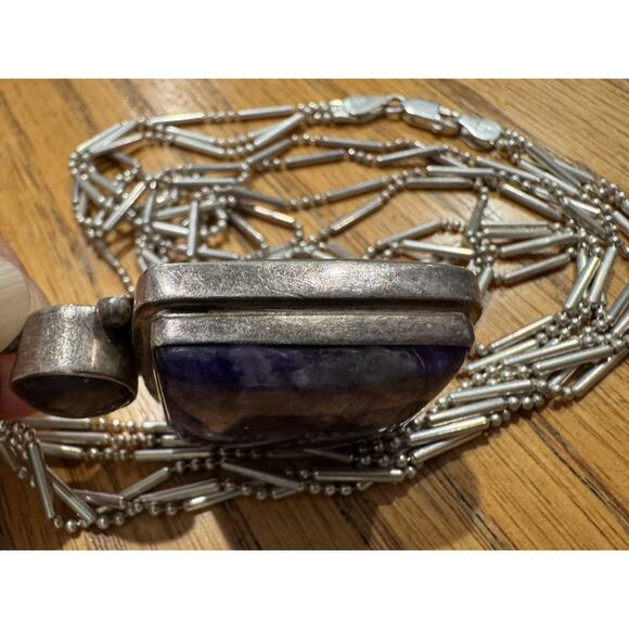 Native American Sterling Silver Purple Charoite Pendant Statement Necklace - Picture 13 of 13